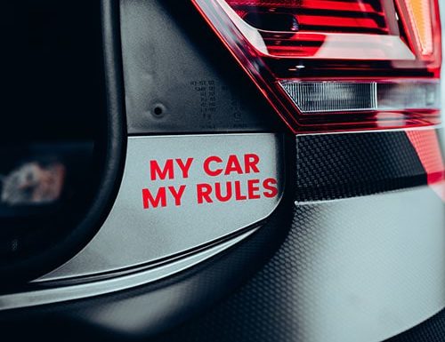 My car my rules Sticker am Kofferraum des Polo GTI